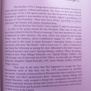 A picture of a page from the book, The Kenyatta Succession showing explanation on who the FAMILY are